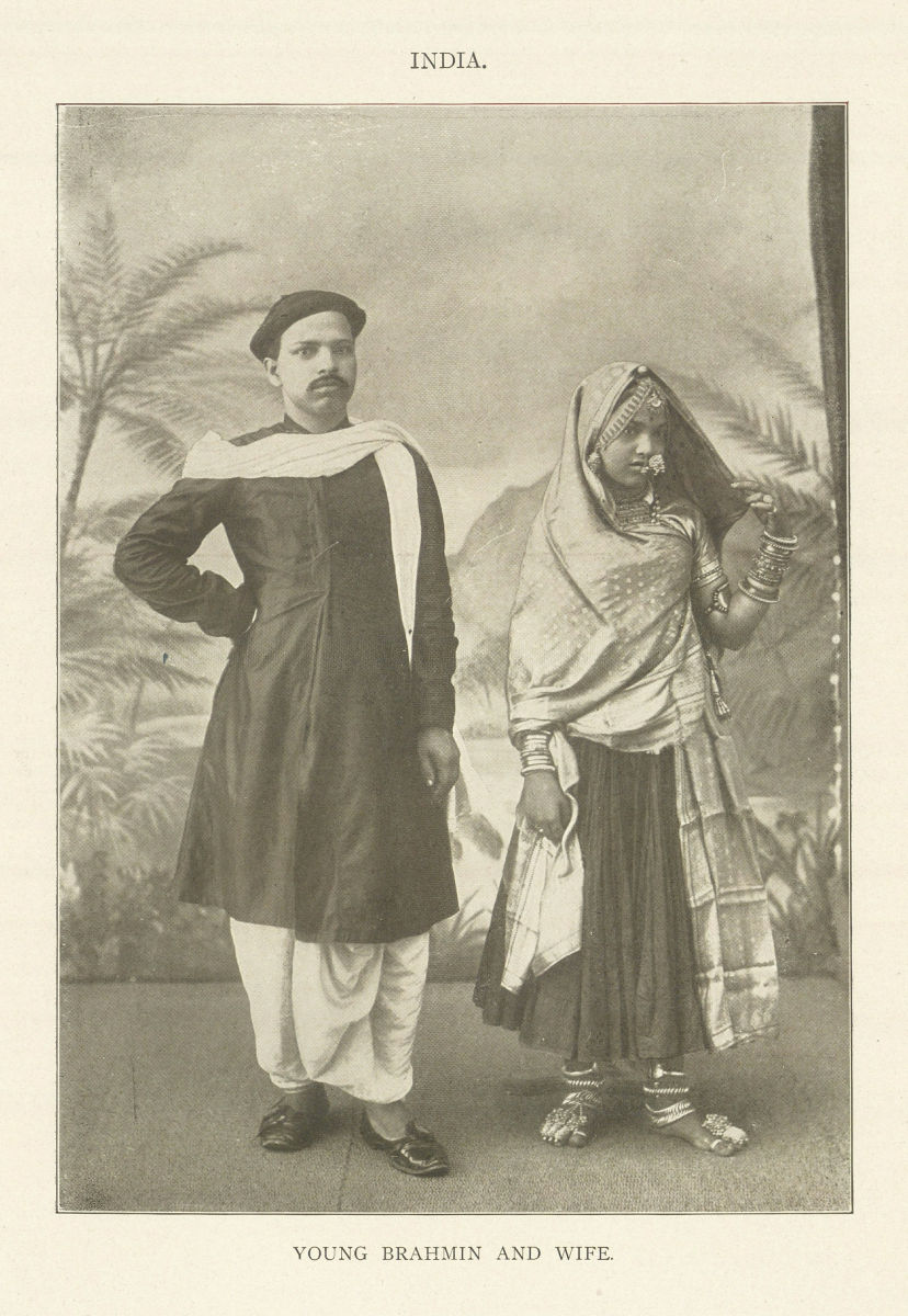 India. Young Brahmin And Wife..  1907 old antique vintage print picture