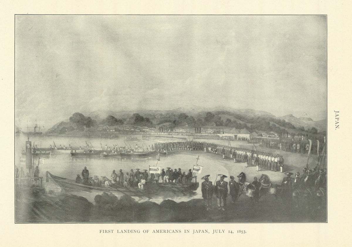 Japan. First Landing of Americans In Japan, July 14, 1853 1907 old print