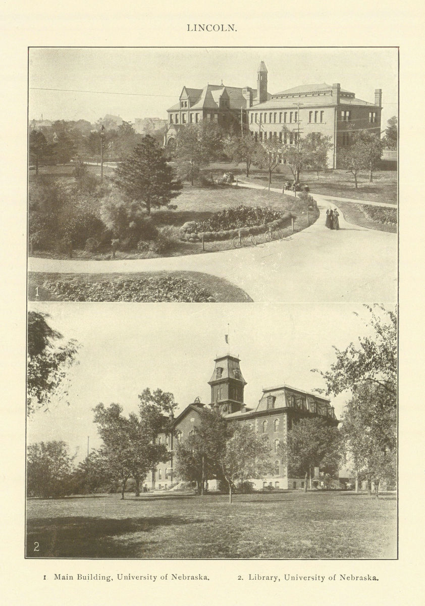 LINCOLN. Main Building & Library, University of Nebraska 1907 old print