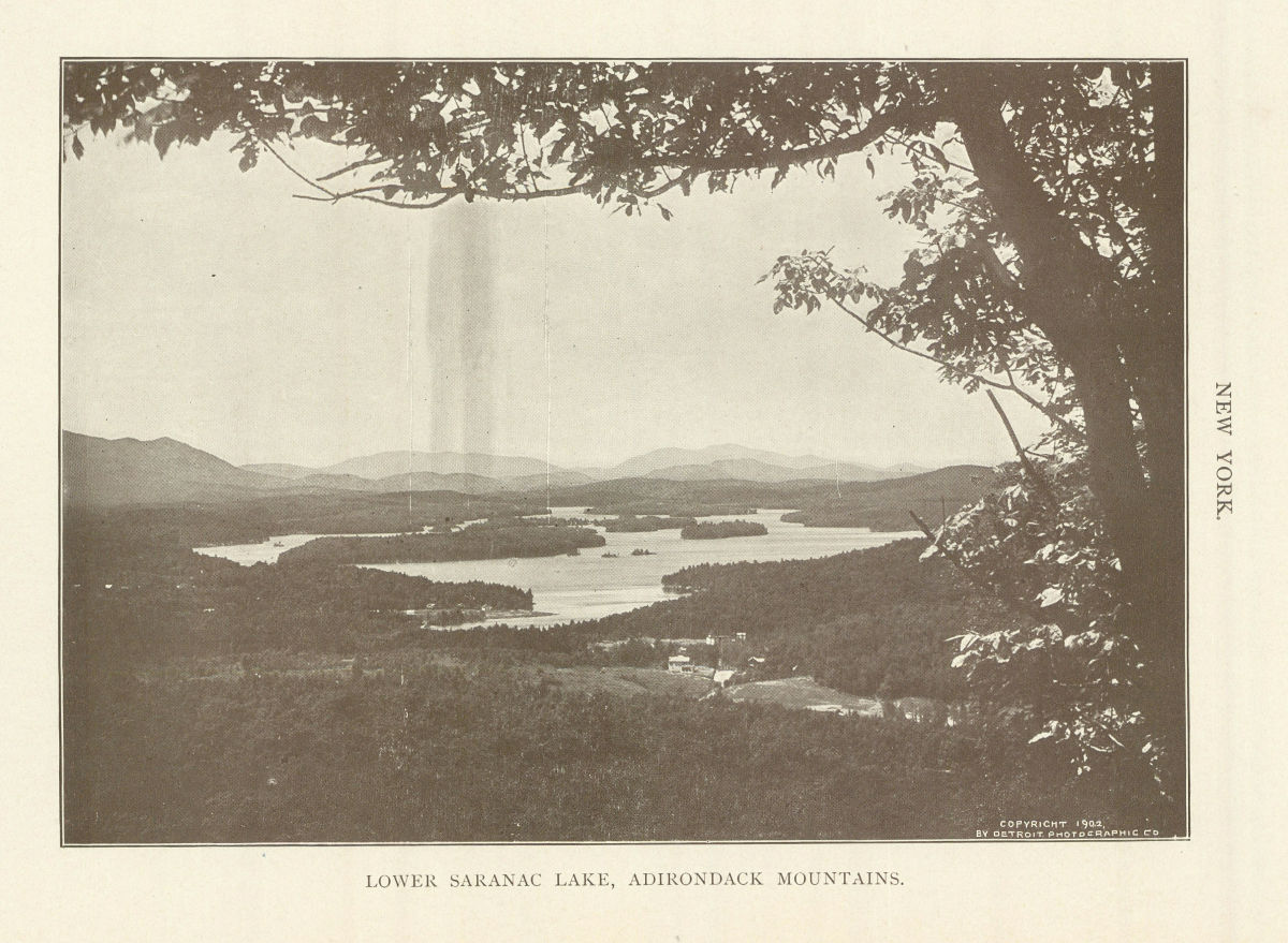 New York. Lower Saranac Lake, Adirondack Mountains 1907 old antique print
