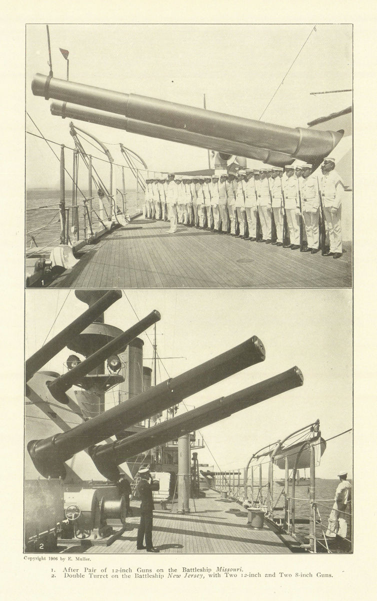 Associate Product Battleships Missouri & New Jersey guns 1907 old antique vintage print picture