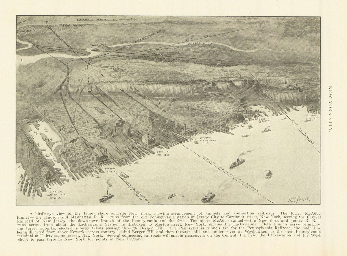 The Jersey shore opposite New York City showing tunnels & railroads 1907 print