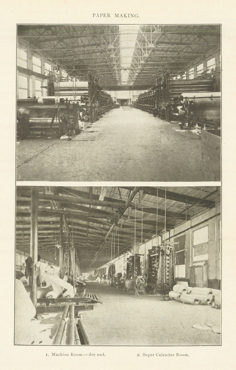PAPER MAKING. Machine Room-dry end. Super Calender Room. Manufacturing 1907