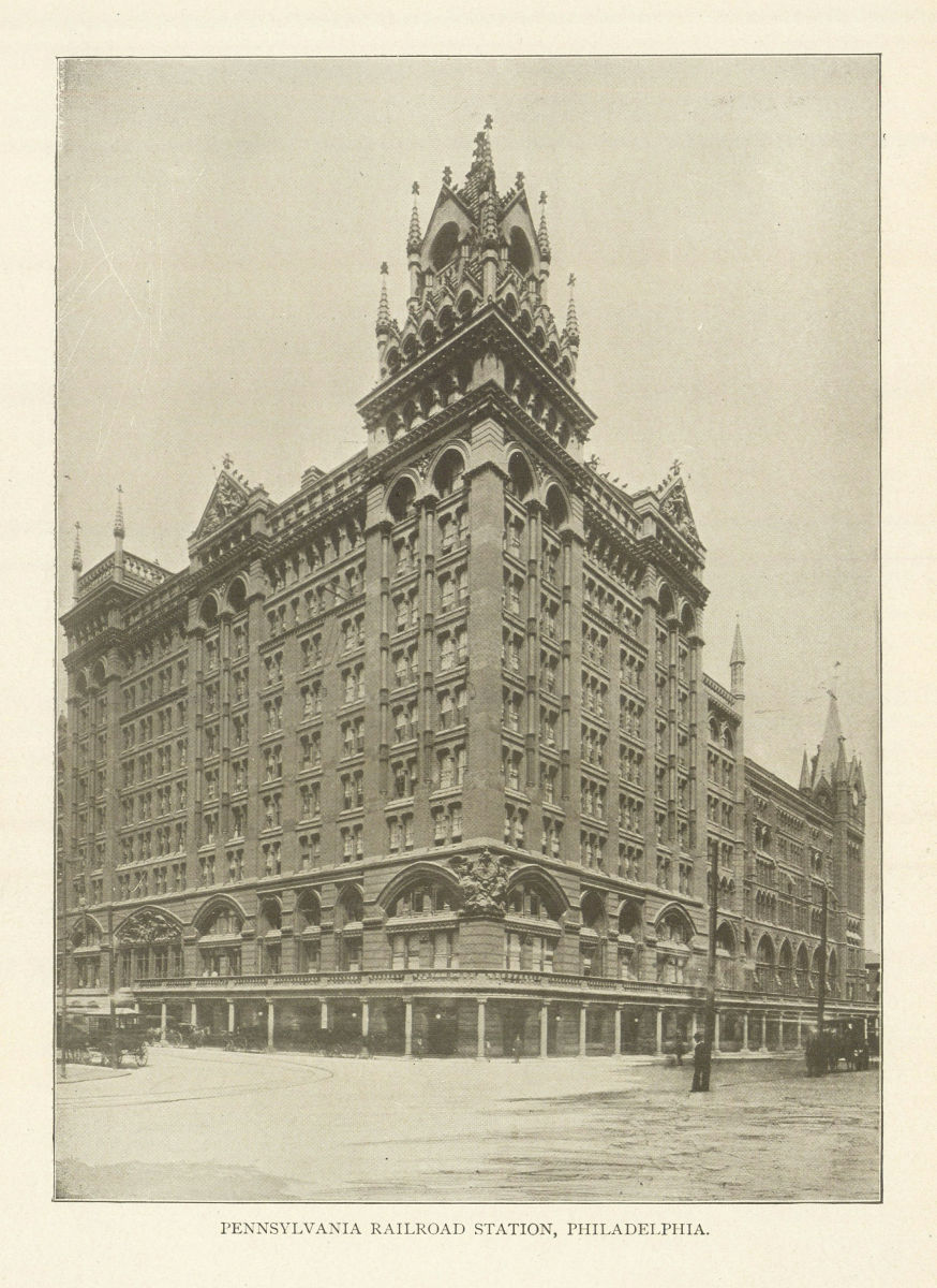 Pennsylvania Railroad Station, Philadelphia 1907 old antique print picture