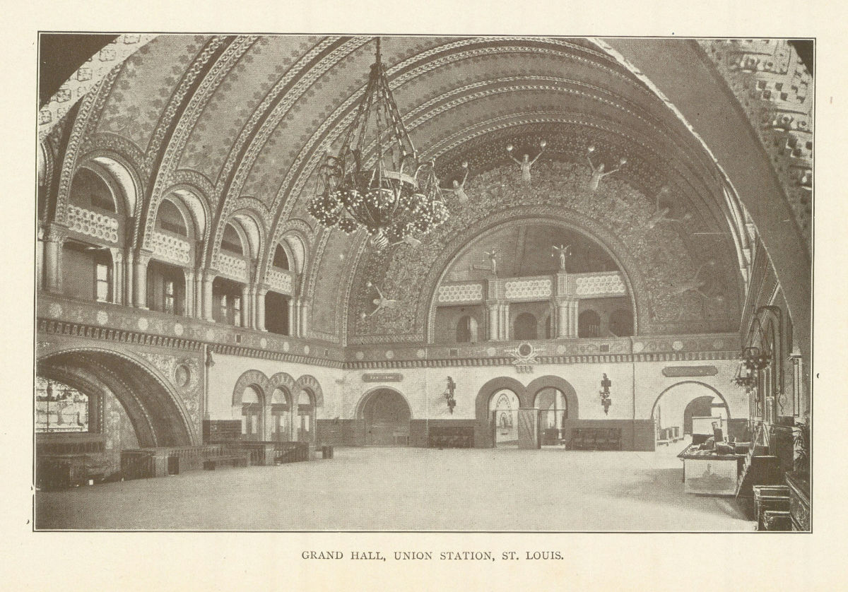 Grand Hall, Union Station, St. Louis. Missouri 1907 old antique print picture