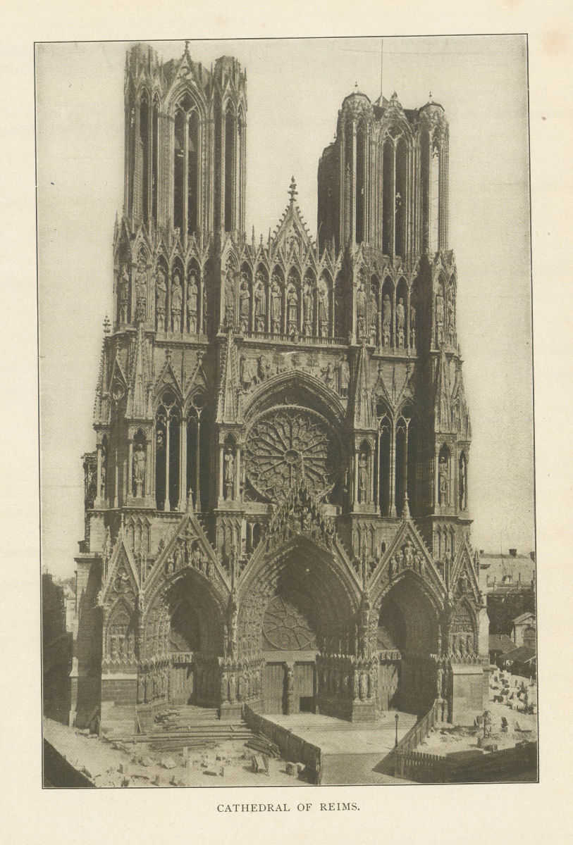 Cathedral of Reims. Marne 1907 old antique vintage print picture