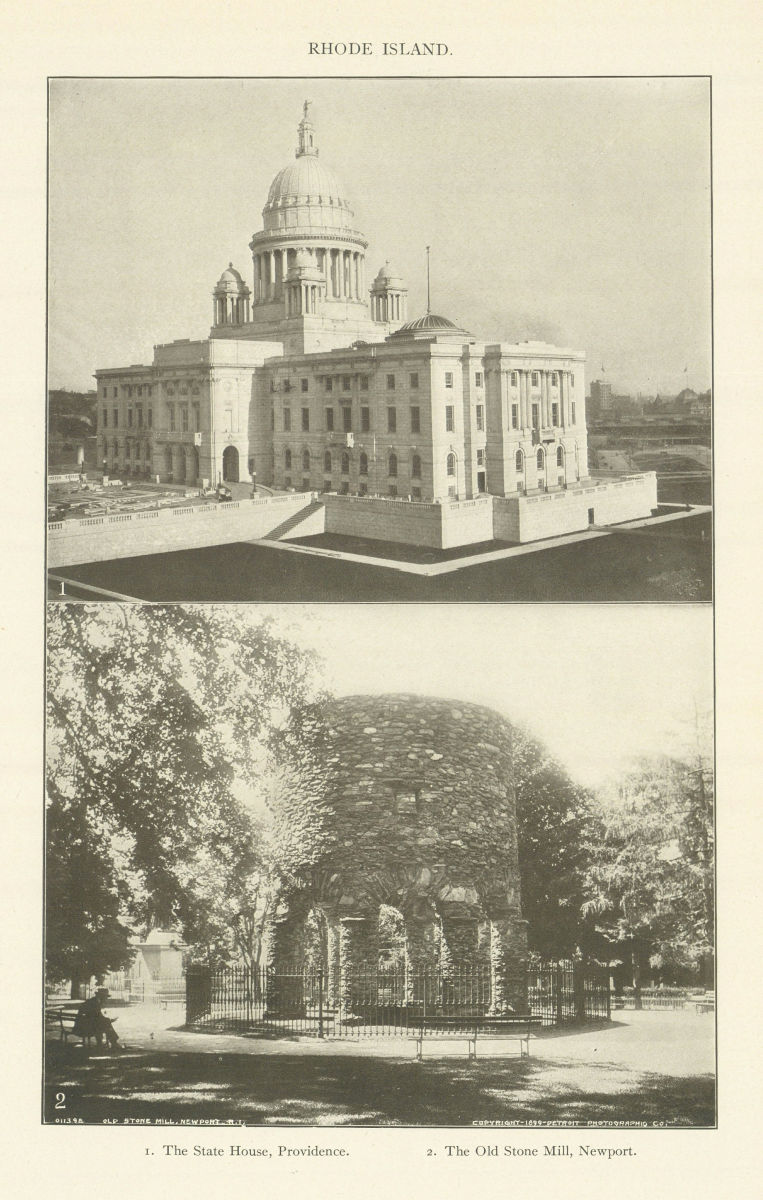 Associate Product RHODE ISLAND. The State House, Providence. The Old Stone Mill, Newport 1907