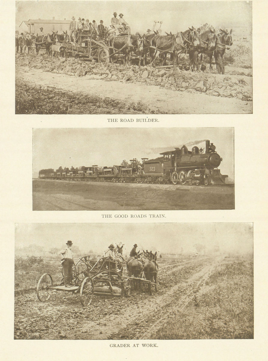 The Road Builder. The Good Roads Train. Grader At Work. Transport 1907 print