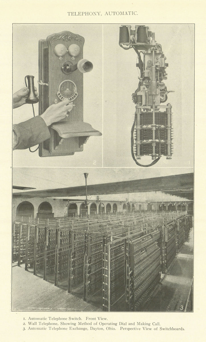 AUTOMATIC TELEPHONY Telephone Switch. Exchange, Dayton, Ohio 1907 old print