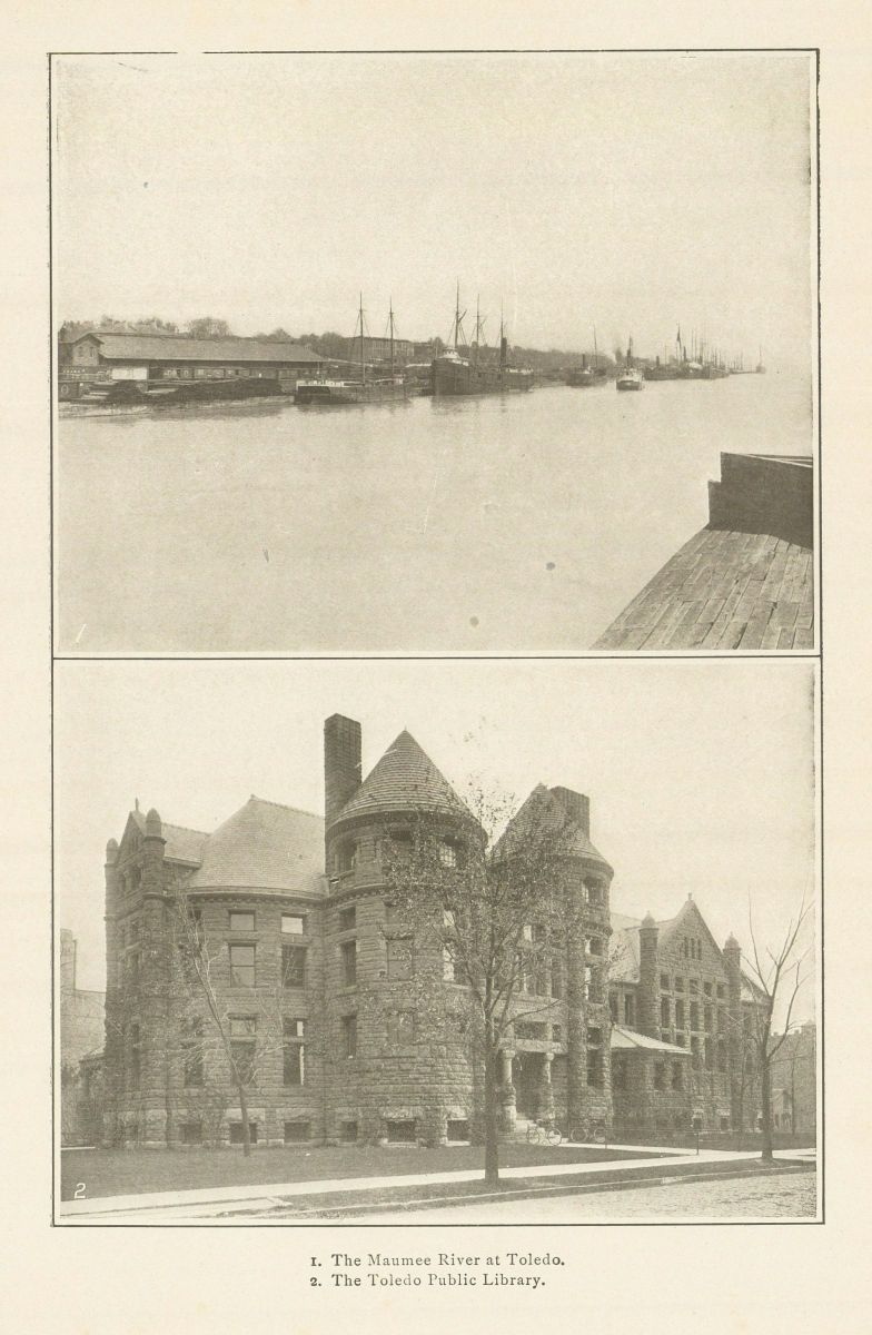 1. The Maumee River at Toledo.. 2. The Toledo Public Library.. . Ohio 1907