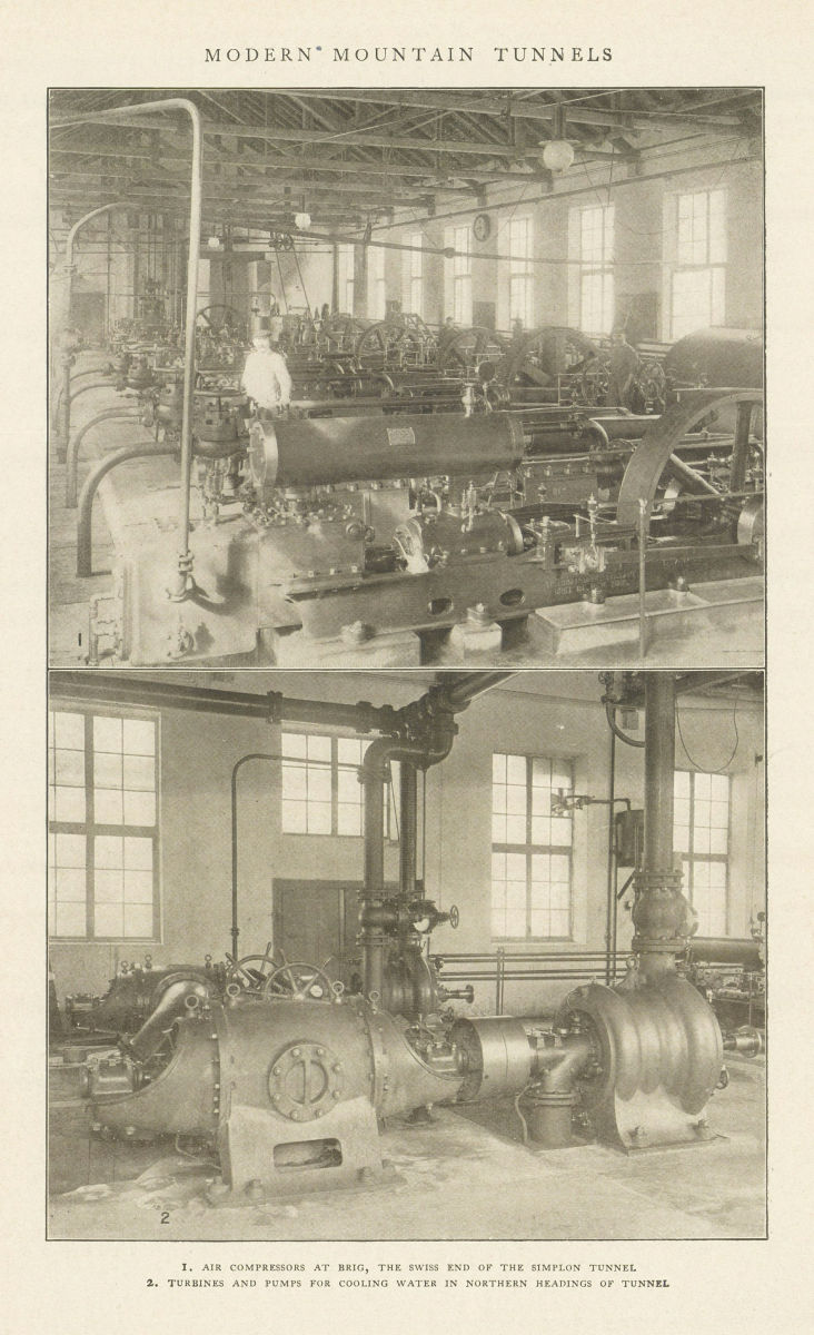 Air Compressors Simplon Tunnel Turbines water cooling pump Brig Switzerland 1907