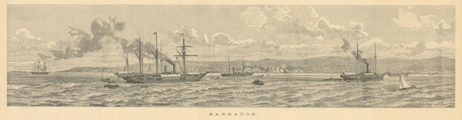 Associate Product Barbados. Panorama of Bridgetown from the sea 1889 old antique print picture