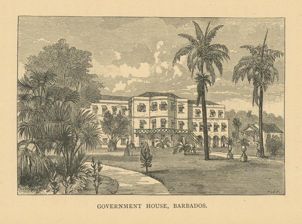 Government House, Barbados. Now State House 1889 old antique print picture