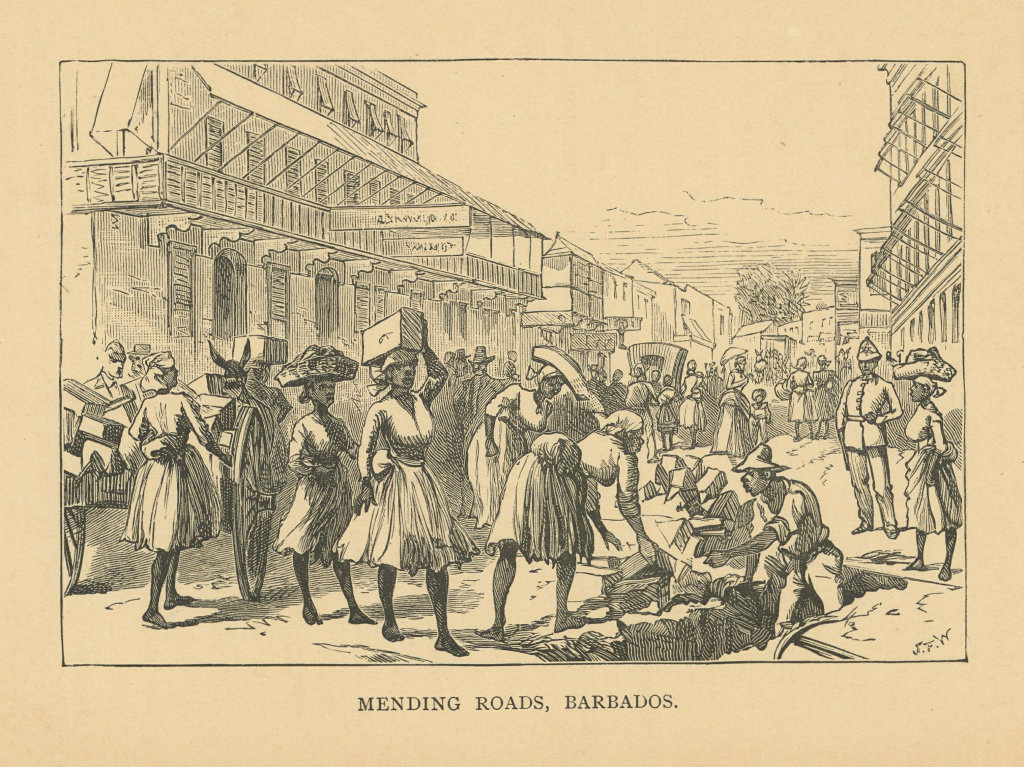 Mending roads, Barbados 1889 old antique vintage print picture