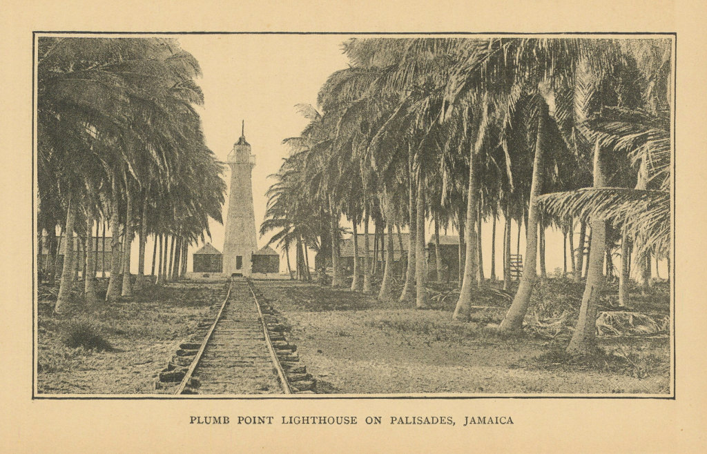 Plumb Point Lighthouse on Palisades, Jamaica. Palisadoes 1889 old print