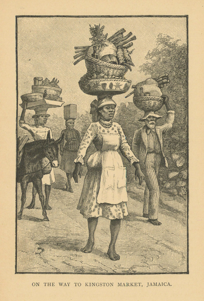 On the way to Kingston Market, Jamaica 1889 old antique vintage print picture