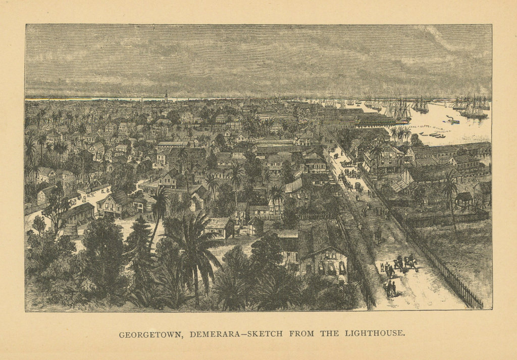 Georgetown, Demerara - sketch from the lighthouse 1889 old antique print