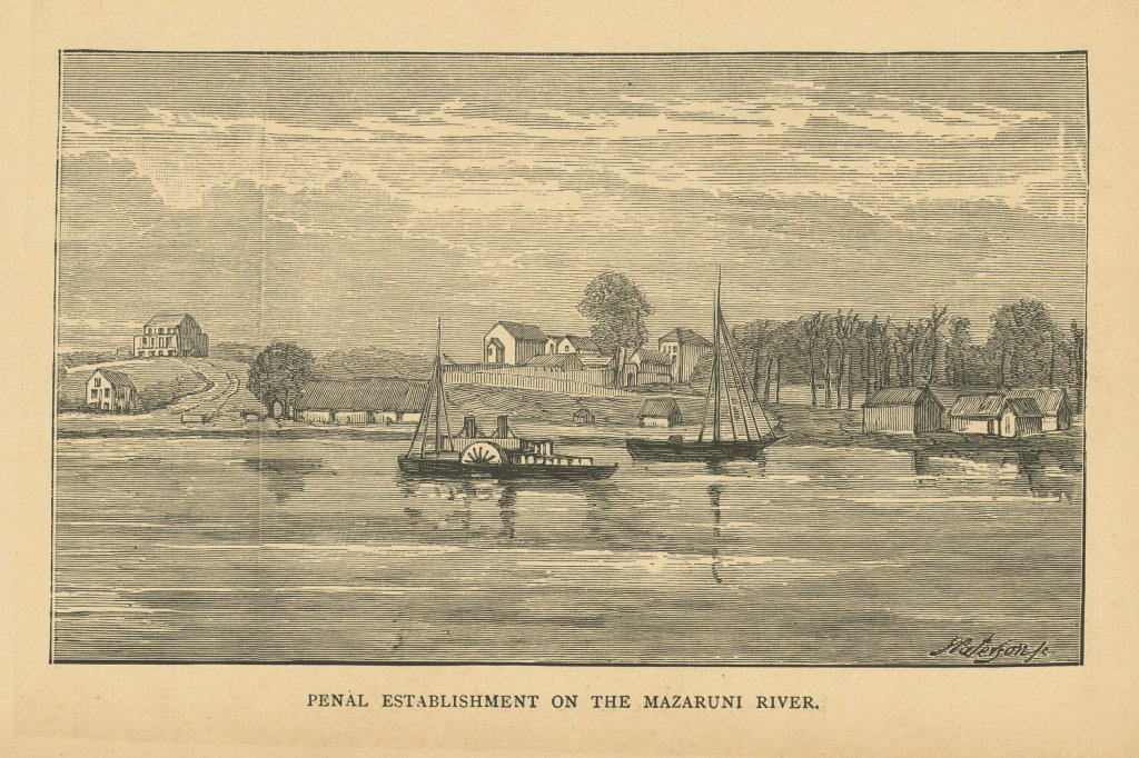 Penal establishment on the Mazaruni River, Guyana. Prison 1889 old print