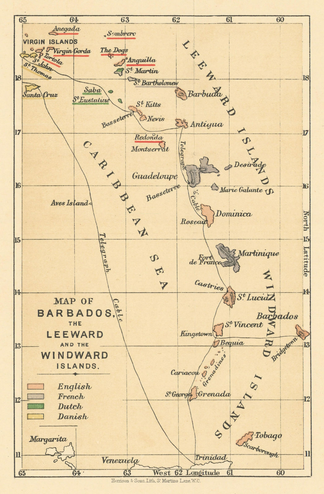 Barbados, the Leeward & Windward Islands. West Indies. WASHINGTON EVES 1889 map