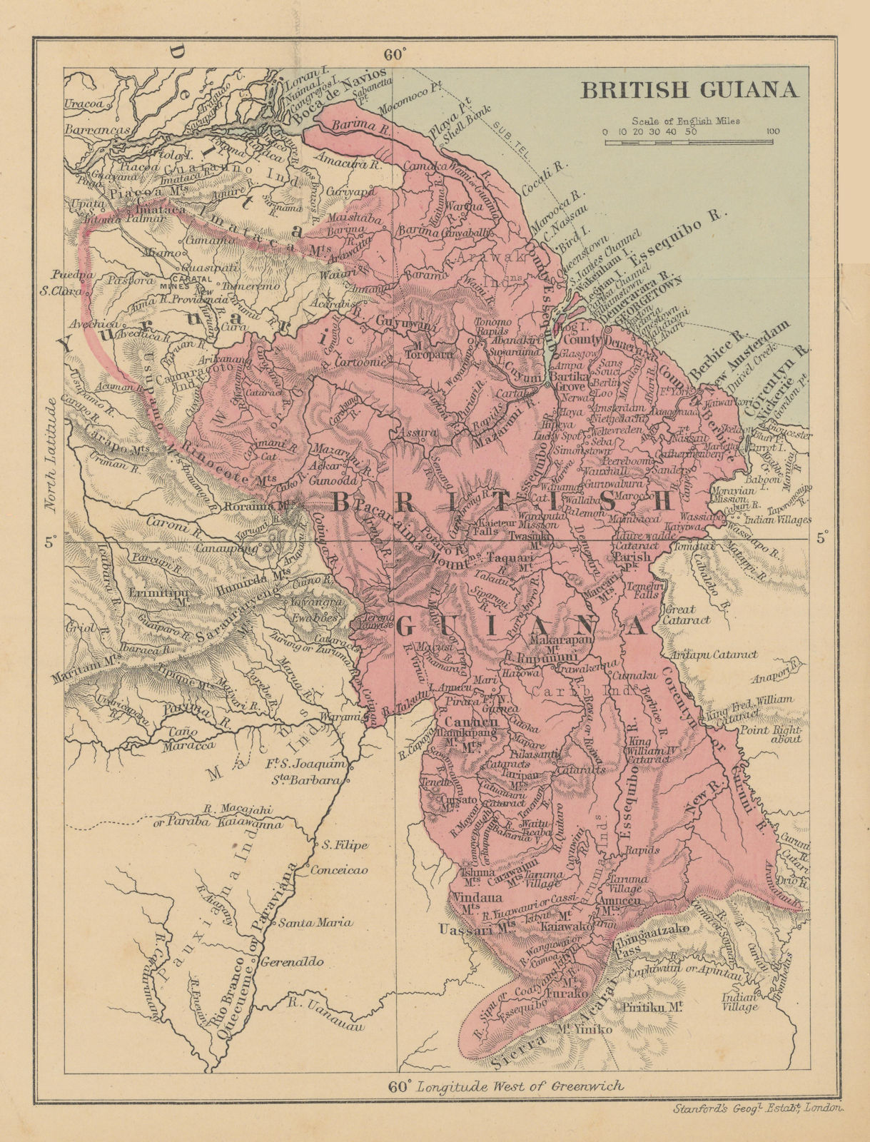 British Guiana. Guyana. STANFORD / WASHINGTON EVES 1897 old antique map chart