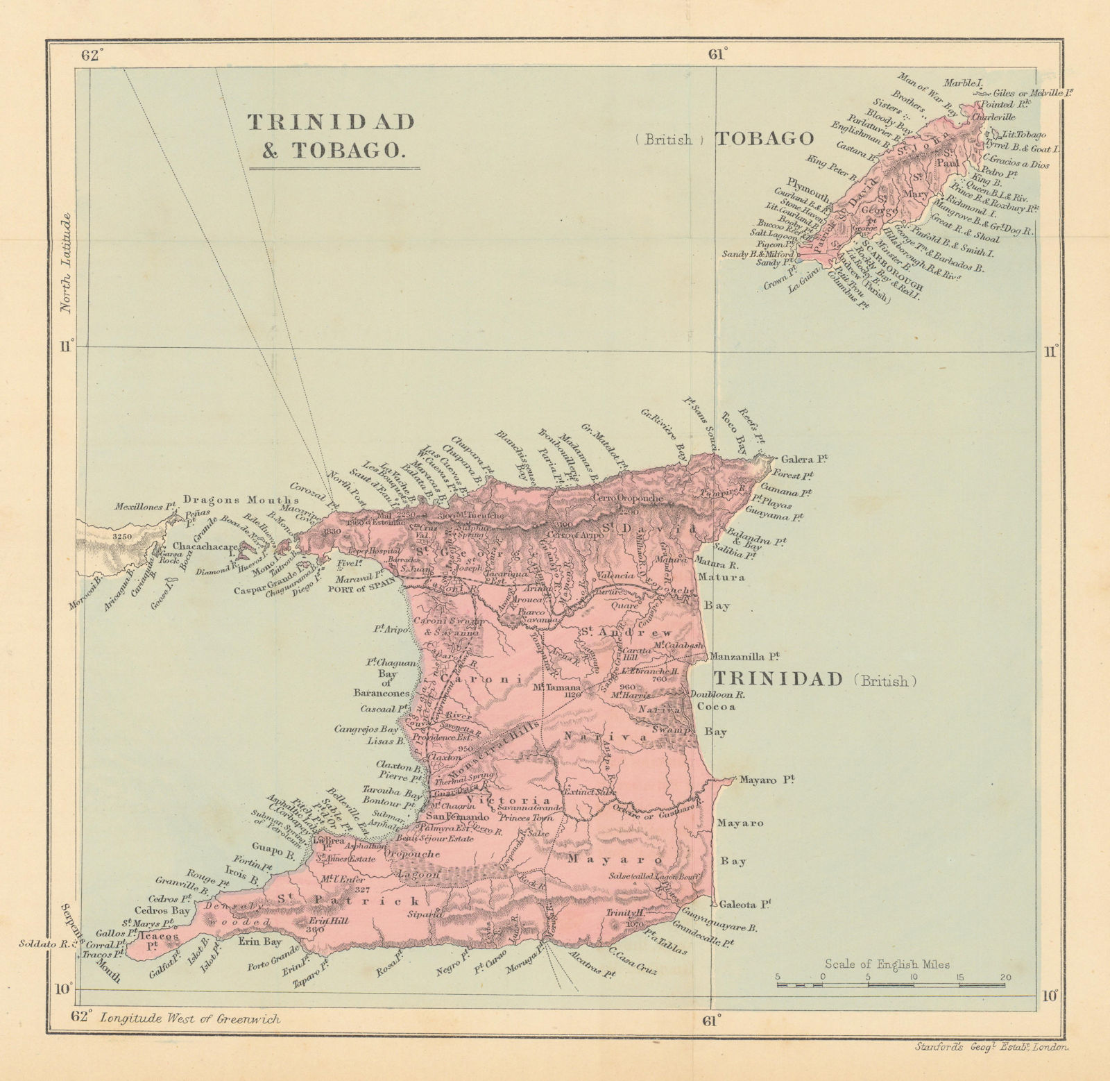 Trinidad and Tobago. Carribean. STANFORD / WASHINGTON EVES 1897 old map