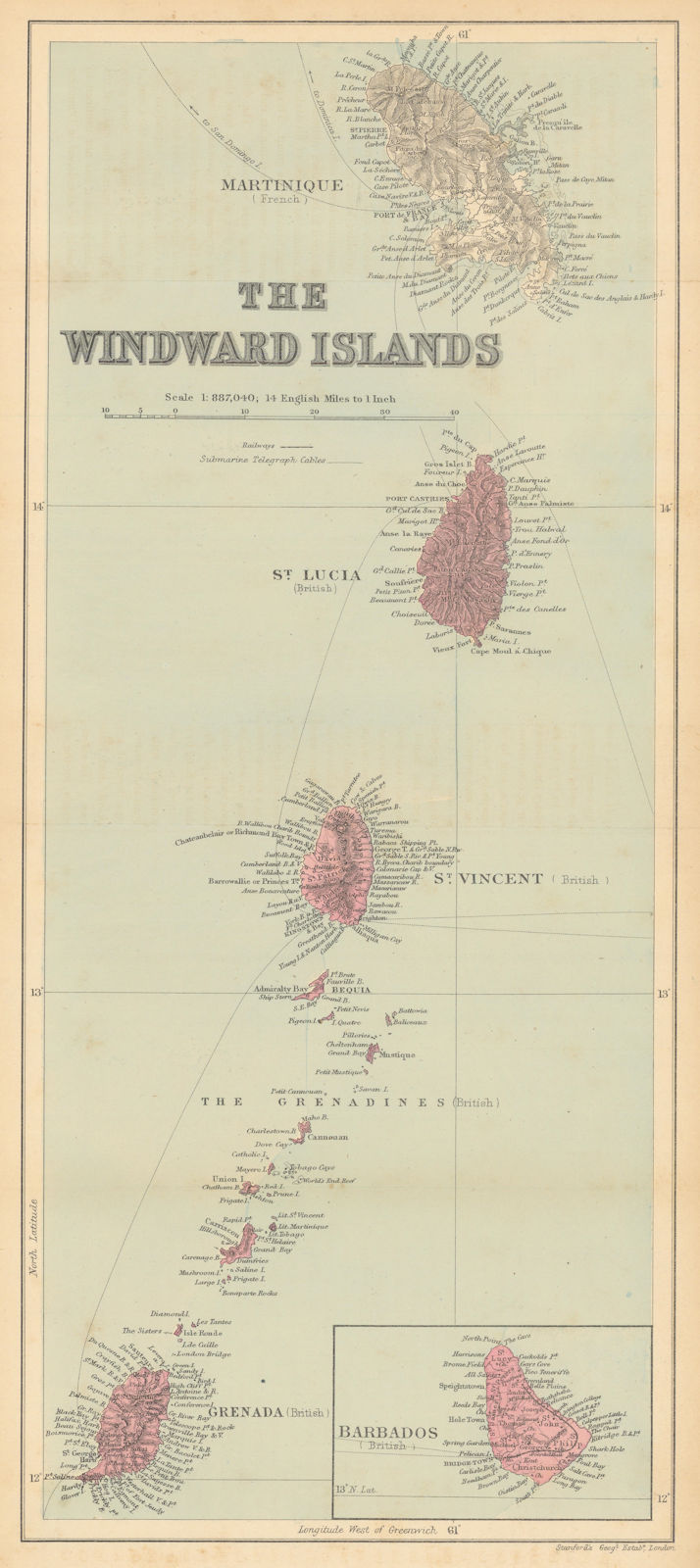Windward Islands. Barbados St Lucia Grenadines STANFORD/WASHINGTON EVES 1897 map