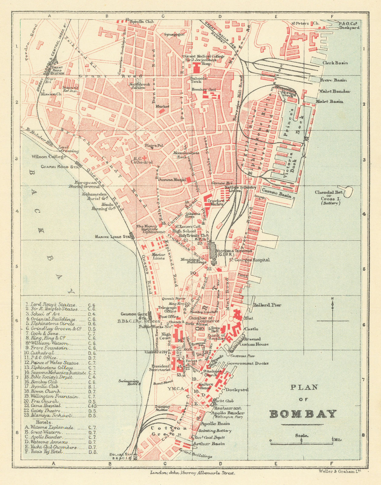 Associate Product INDIA. Bombay (Mumbai) plan. Clubs schools hospitals theatres hotels 1905 map