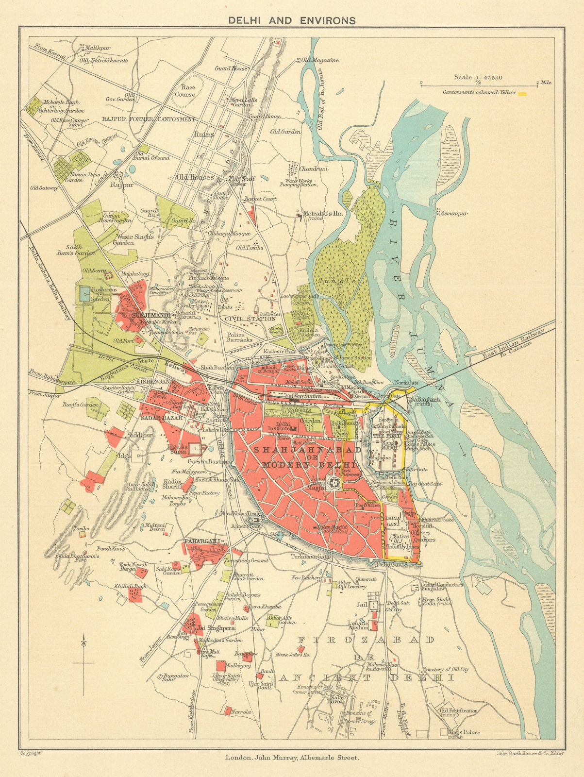 BRITISH INDIA. Delhi & environs plan. Showing cantonment & railways 1905 map