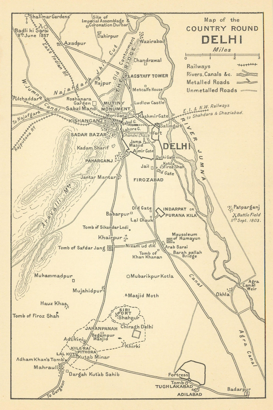INDIA. Sketch map of the country round Delhi. New Delhi. 1803 Battlefield 1905