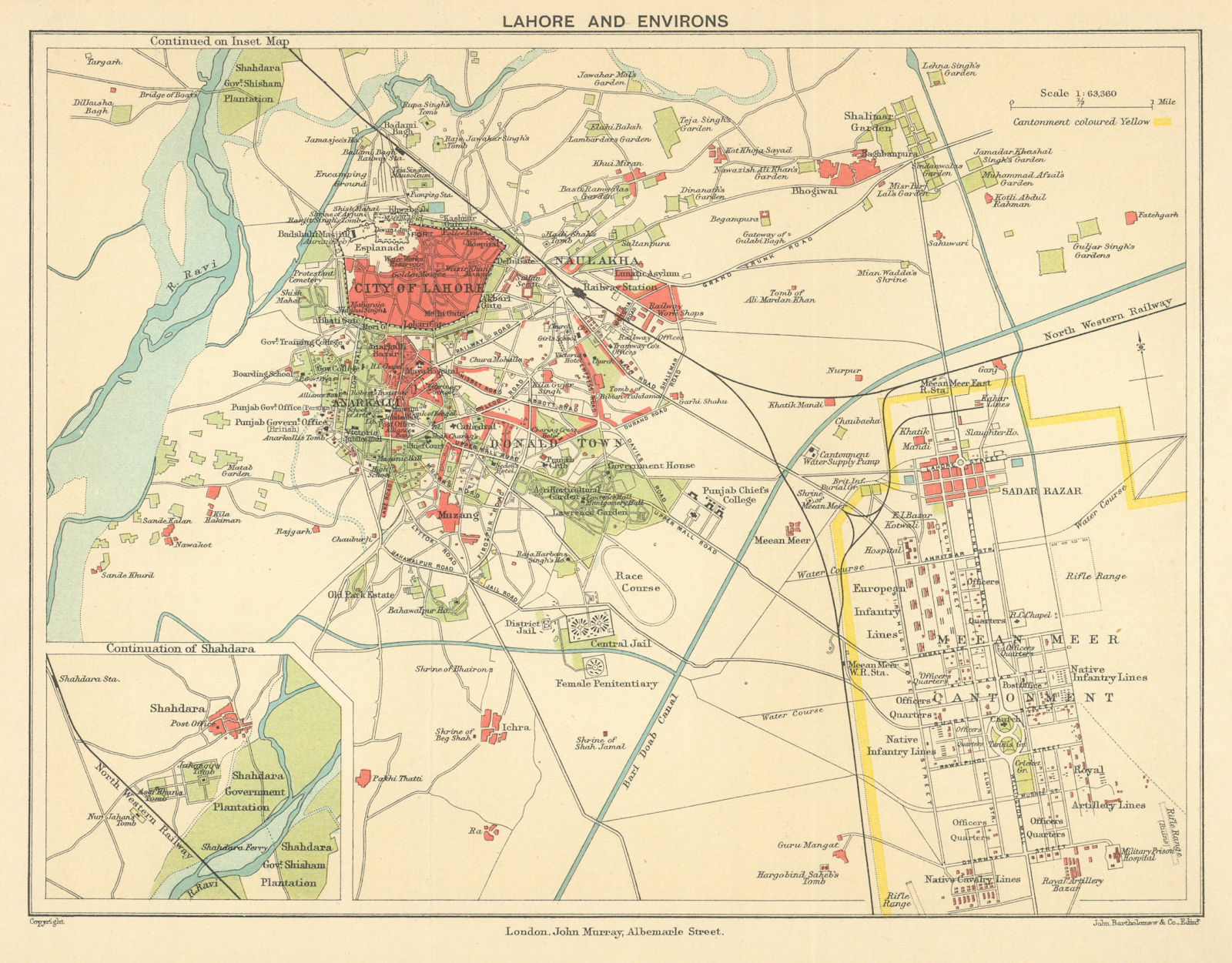 Associate Product PAKISTAN. Lahore city plan showing the Old Meean Meer Cantonment 1905 map