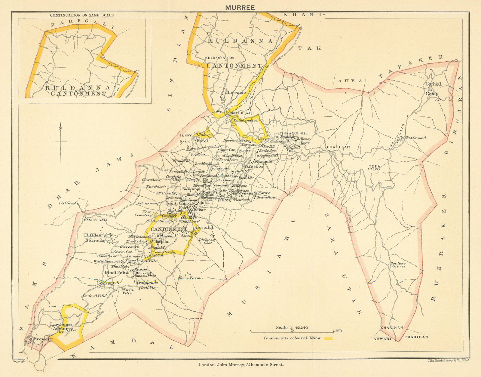 PAKISTAN. Murree Hill Station & Kuldanna Cantonment. British India 1905 map