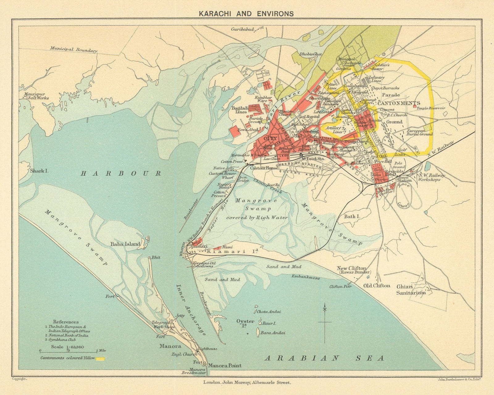 Associate Product PAKISTAN. Karachi & environs city plan. Cantonment. British India 1905 old map