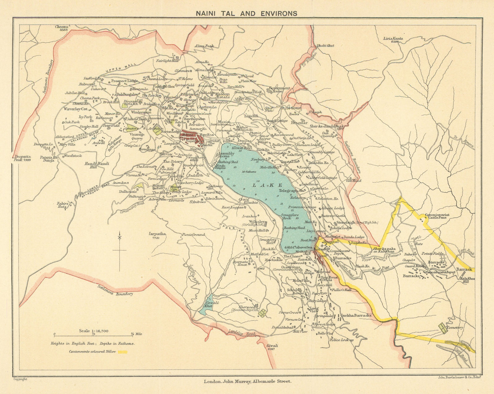 INDIA. Naini Tal (Nainital) & environs. Hill station Lake. Uttarakhand 1905 map