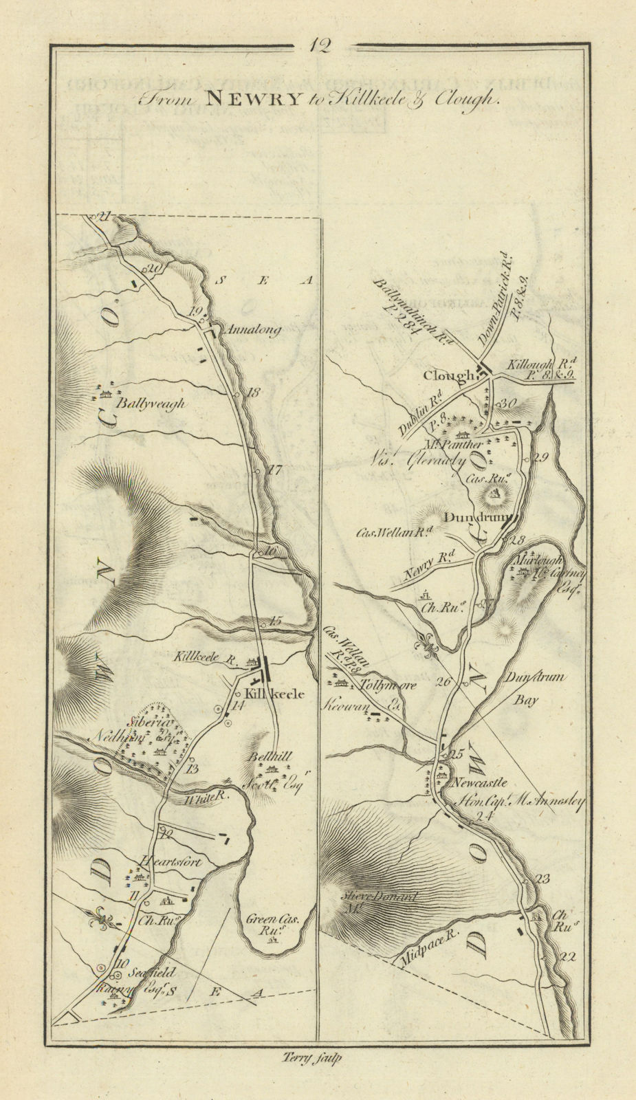 #12 Newry to Kilkeel & Clough. Dundrum Annalong Down. TAYLOR/SKINNER 1778 map