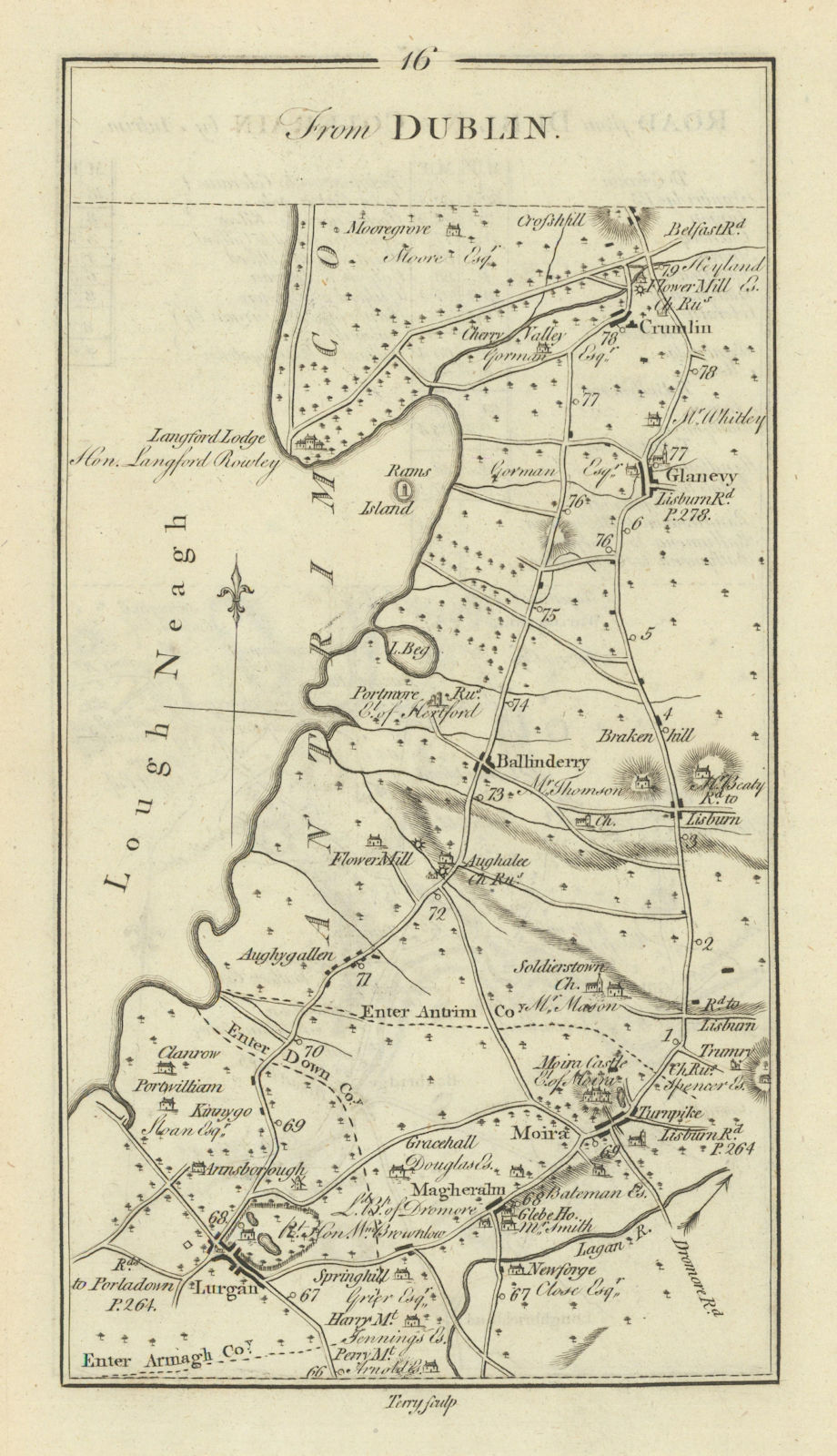 Associate Product #16 Dublin to Coleraine. Moira Lurgan Glenavy Crumlin. TAYLOR/SKINNER 1778 map