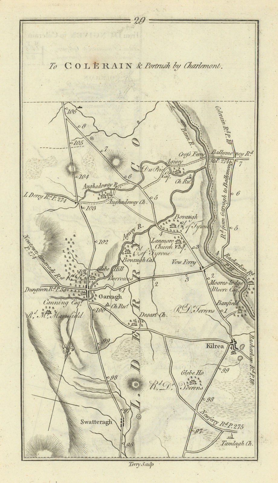 #29 to Coleraine… by Charlemont. Garvagh Kilrea Swatragh TAYLOR/SKINNER 1778 map