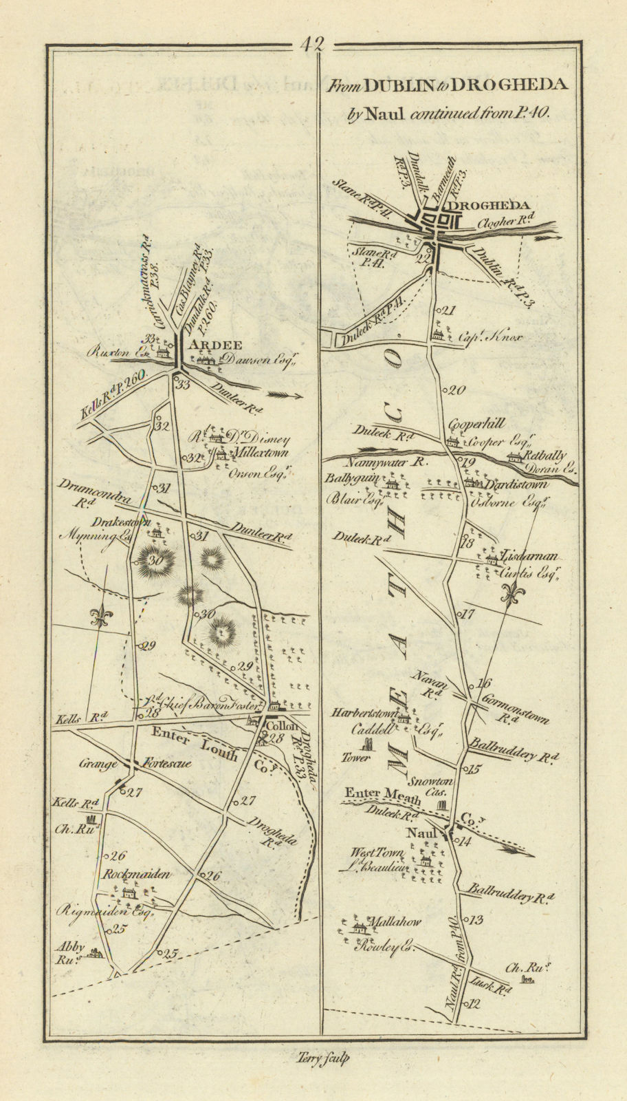 Associate Product #42 Dublin to Drogheda by Naul. Ardee Collon Louth. TAYLOR/SKINNER 1778 map