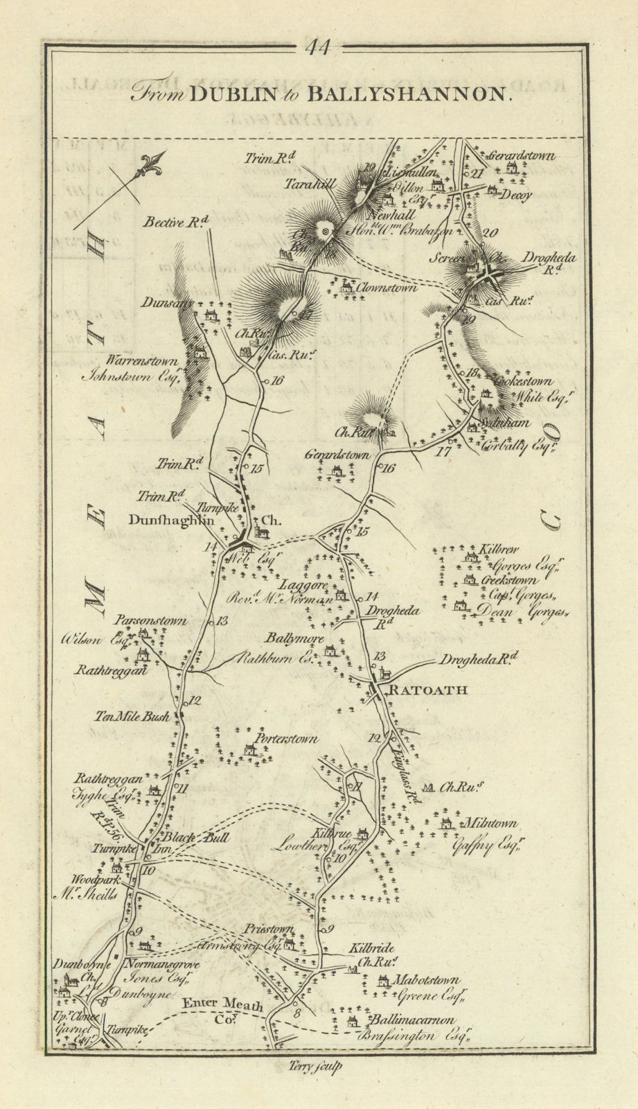 Associate Product #44 Dublin - Ballyshannon. Ratoath Dunshaughlin Dunboyne TAYLOR/SKINNER 1778 map