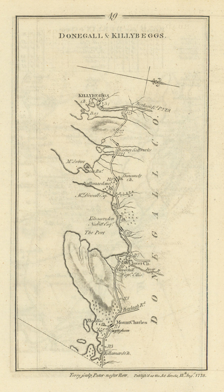 Associate Product #49 Dublin to… Donegal & Killybegs. Mountcharles. TAYLOR/SKINNER 1778 old map