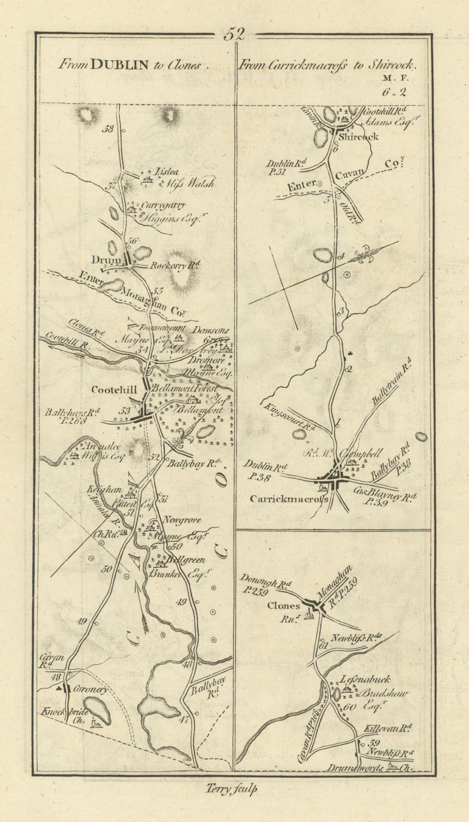Associate Product #52 to Clones. Carrickmacross to Shercock. Cootehill. TAYLOR/SKINNER 1778 map