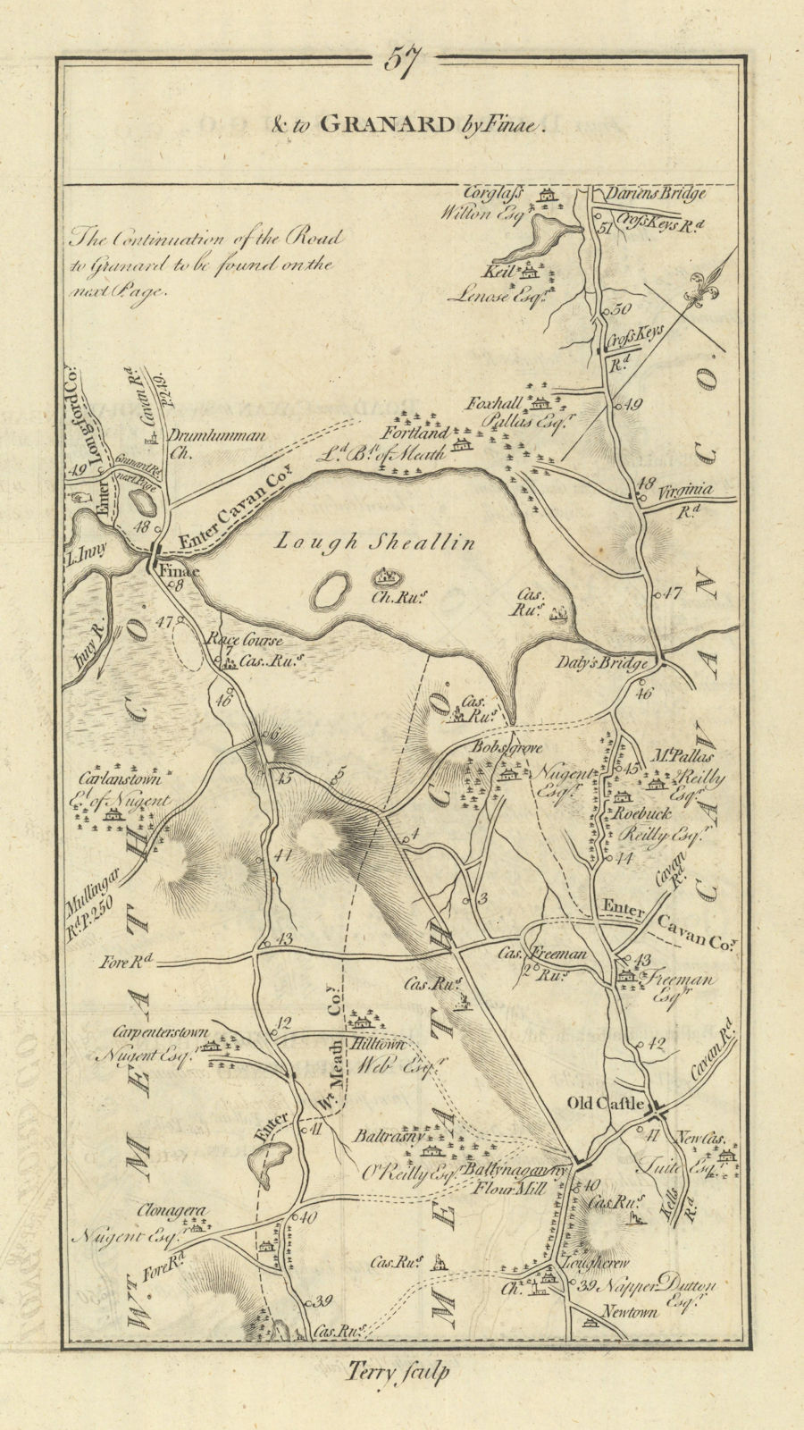 #57 to Granard by Finnea. Oldcastle Mountnugent Cavan. TAYLOR/SKINNER 1778 map