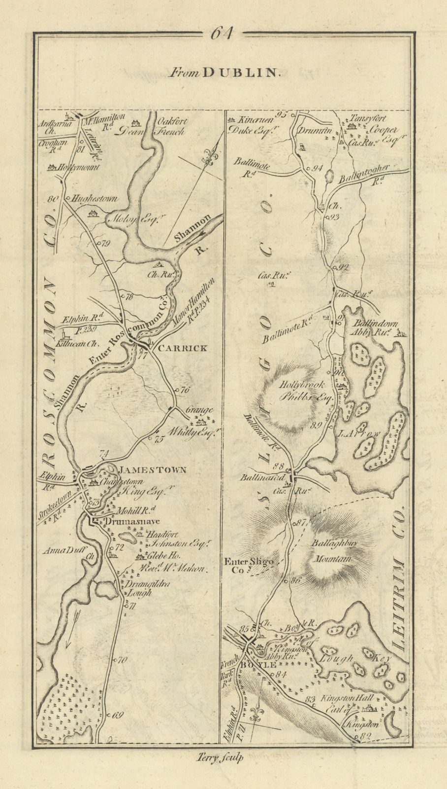 #64 Carrick/Shannon Drumsna Boyle Ballinafad Jamestown. TAYLOR/SKINNER 1778 map