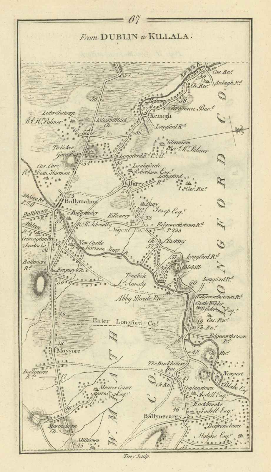 #67 Dublin to Killala. Keenagh Ballymahon Ballynacargy. TAYLOR/SKINNER 1778 map