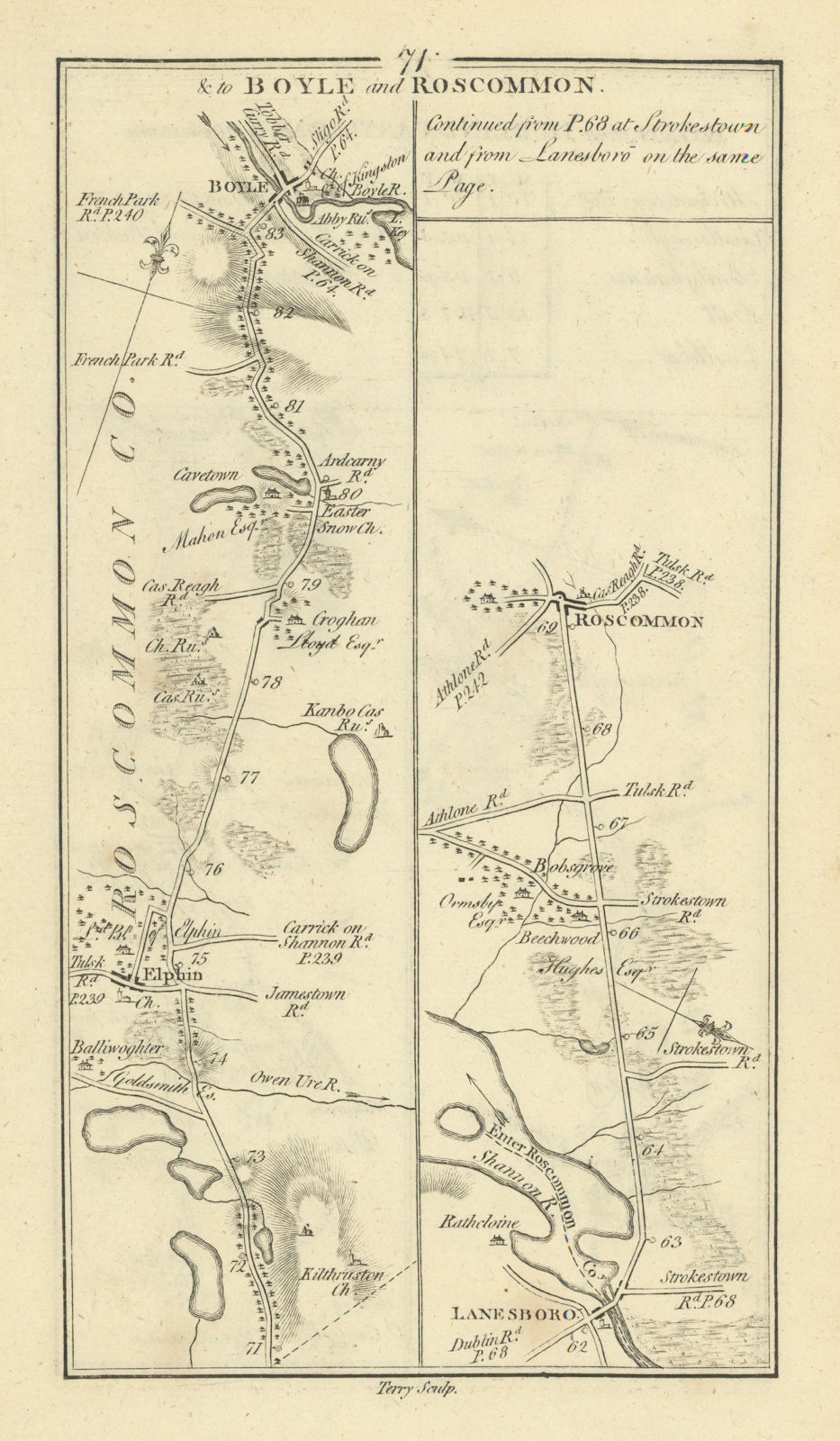 Associate Product #71 Dublin to Boyle & Roscommon. Elphin Lanesborough. TAYLOR/SKINNER 1778 map
