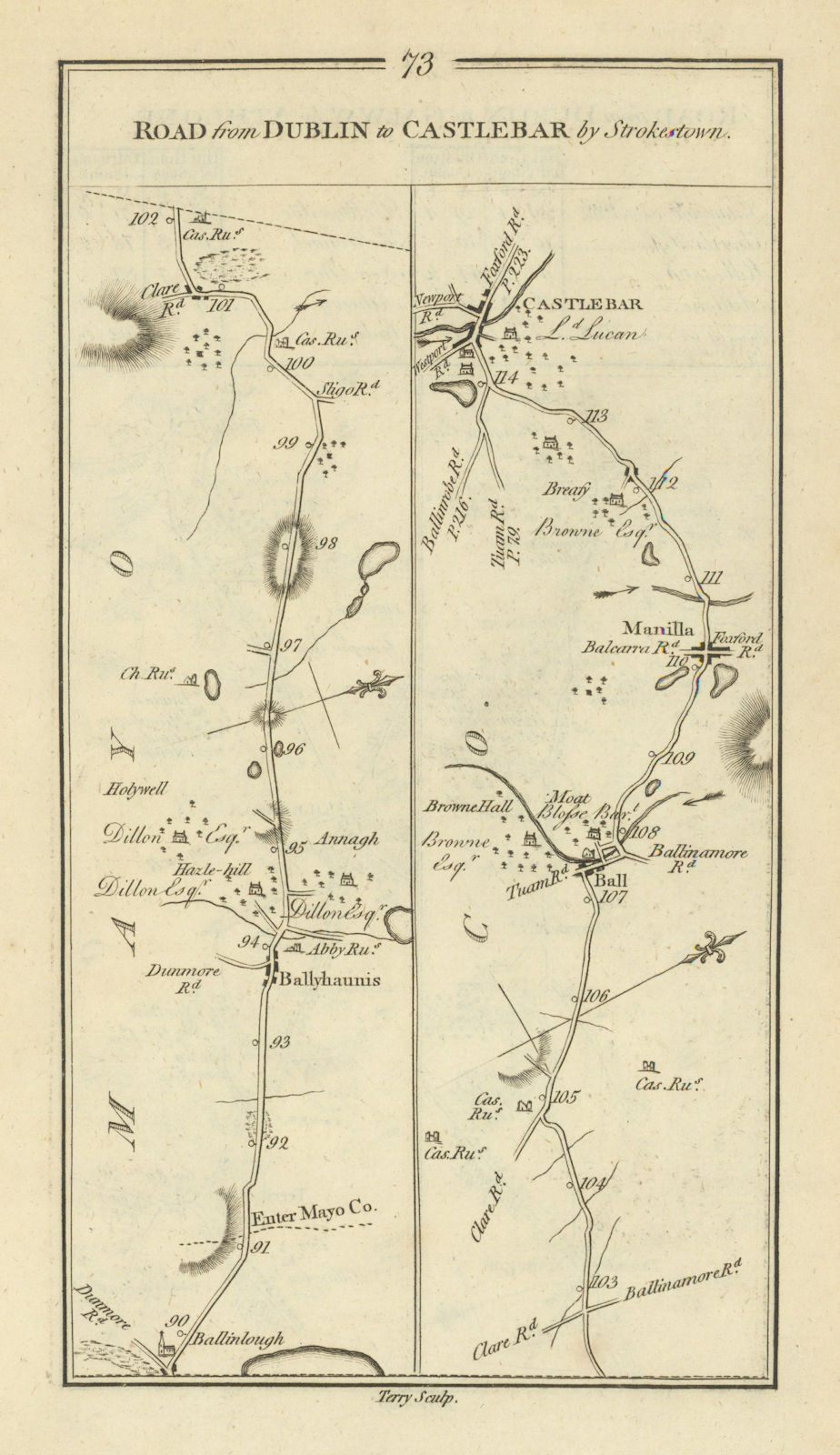#73 Dublin to Castlebar… Ballyhaunis Balla Manulla. TAYLOR/SKINNER 1778 map