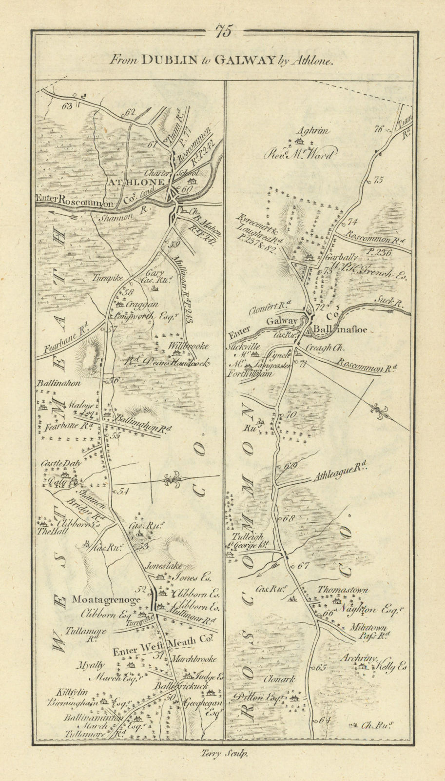 #75 Dublin to Galway by Athlone. Moate Ballinasloe. TAYLOR/SKINNER 1778 map