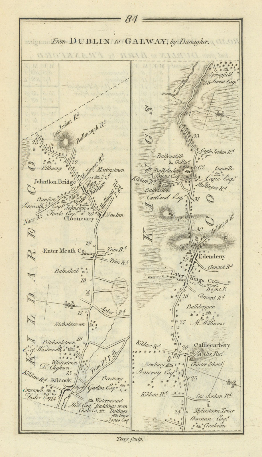 #84 Dublin to Galway… Edenderry Kilcock Carbury. TAYLOR/SKINNER 1778 old map