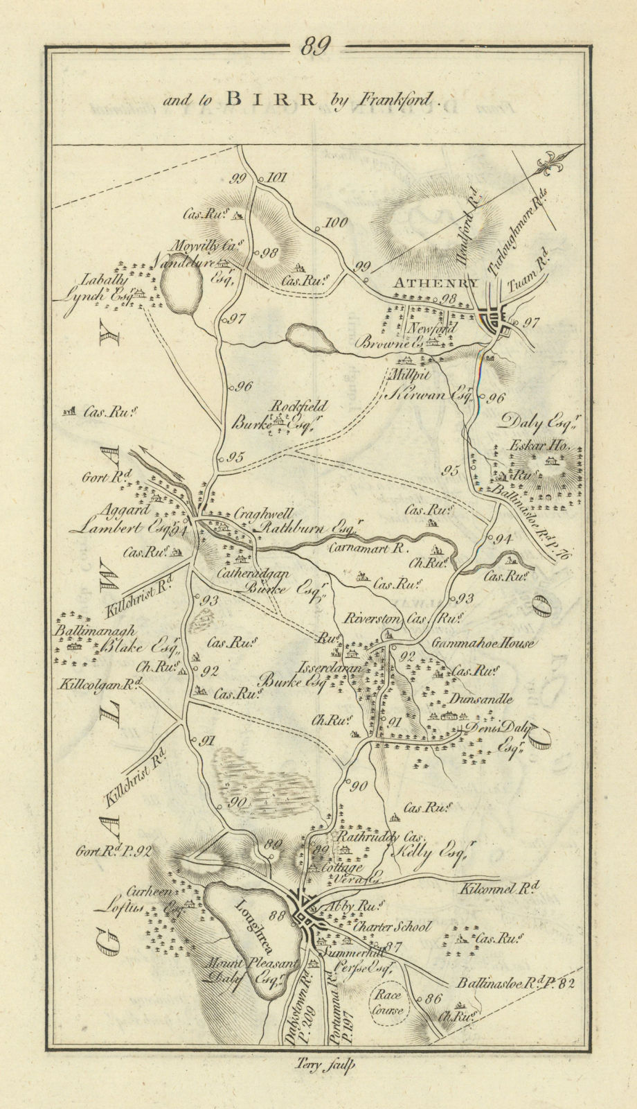 #89 Dublin to Galway. Birr by Frankford Athenry Loughrea TAYLOR/SKINNER 1778 map