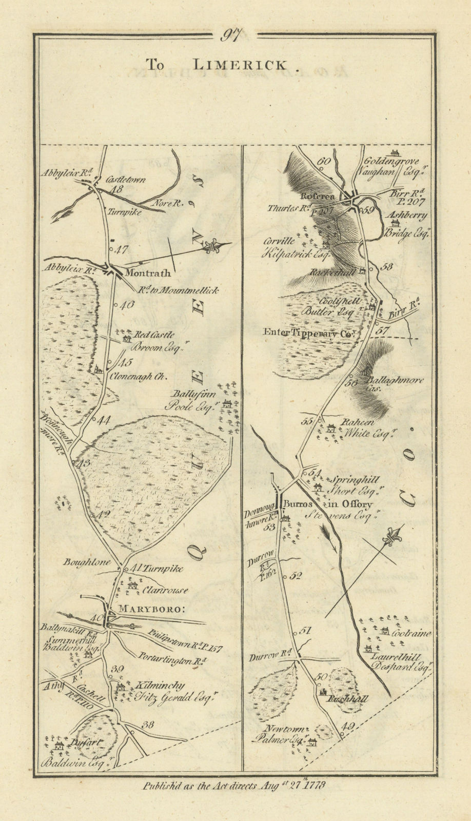 Associate Product #97 Dublin to Limerick. Portlaoise Roscrea Mountrath. TAYLOR/SKINNER 1778 map