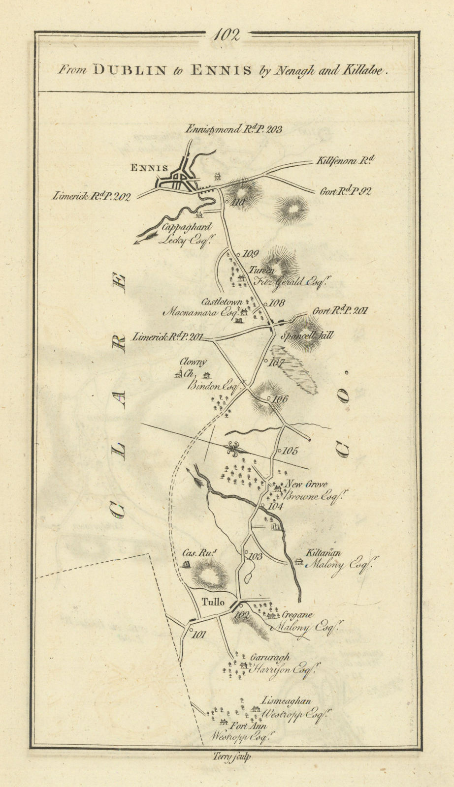 Associate Product #102 Dublin to Ennis by Nenagh & Killaloe. Tulla Clare. TAYLOR/SKINNER 1778 map